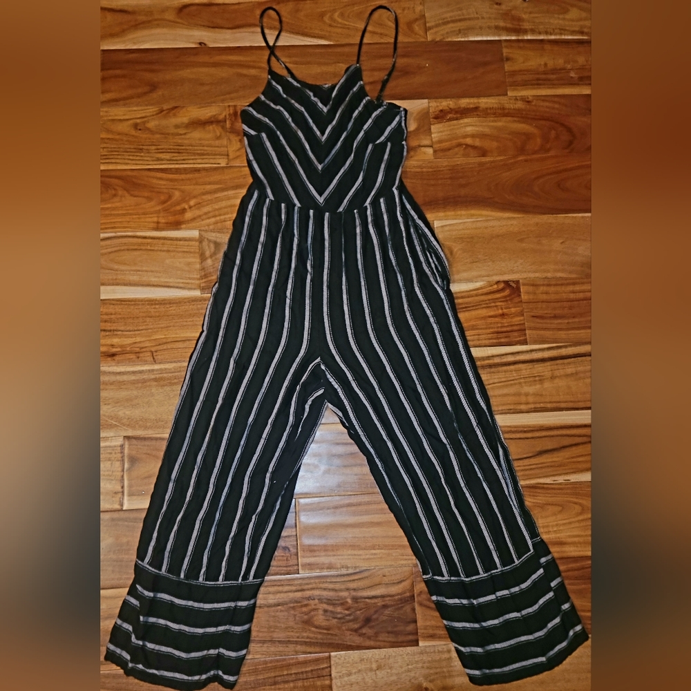 Mimi Chica Black and White Striped Jumpsuit, Sz Med